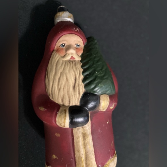 Christmas Santa & Tree Ornament - ceramic - aged & scuffed 6”x3” Primitives 1991 - Picture 7 of 7